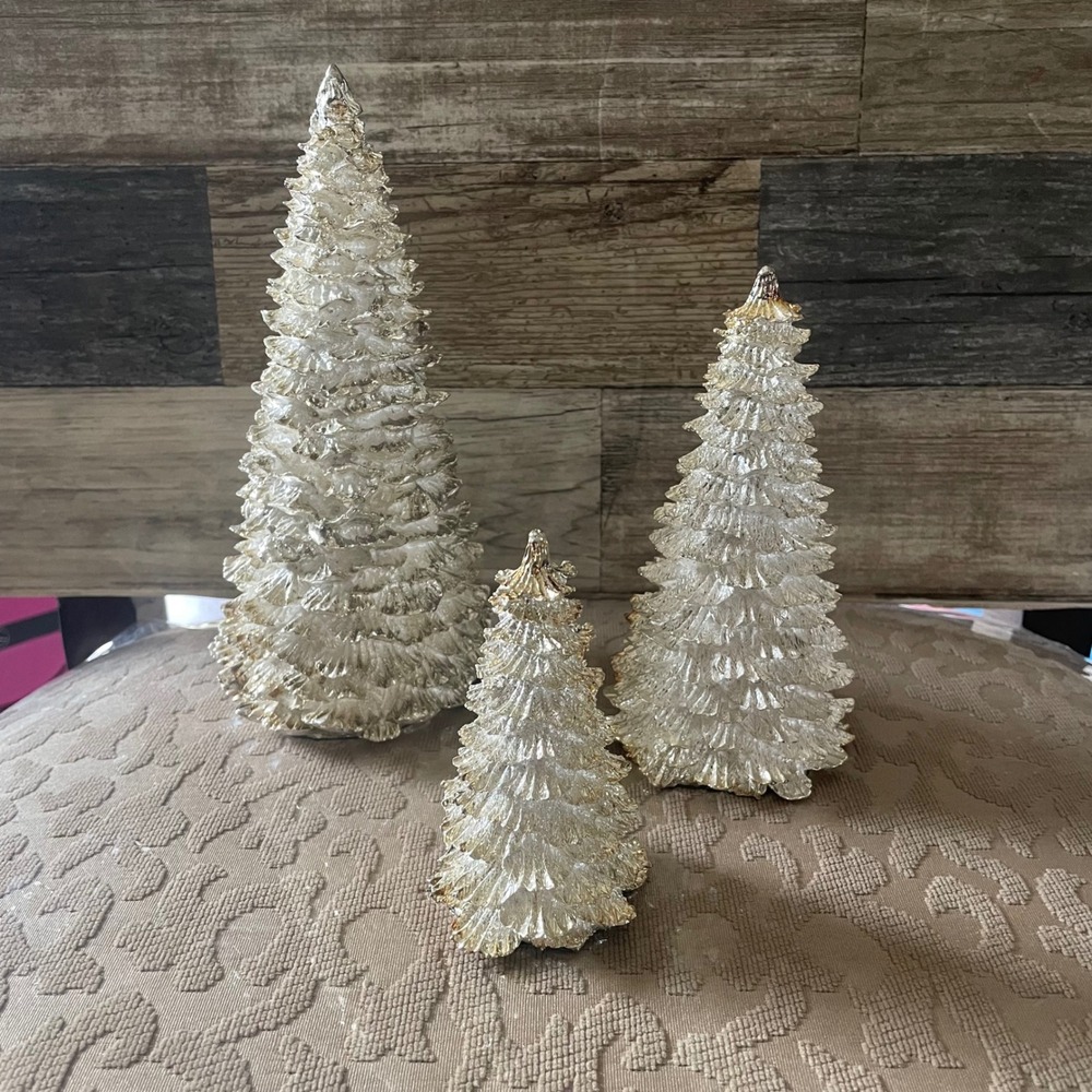 Elegance Silver Plated Christmas Tree Set of 3 Holiday Decor 4" 6" 8" Figurines